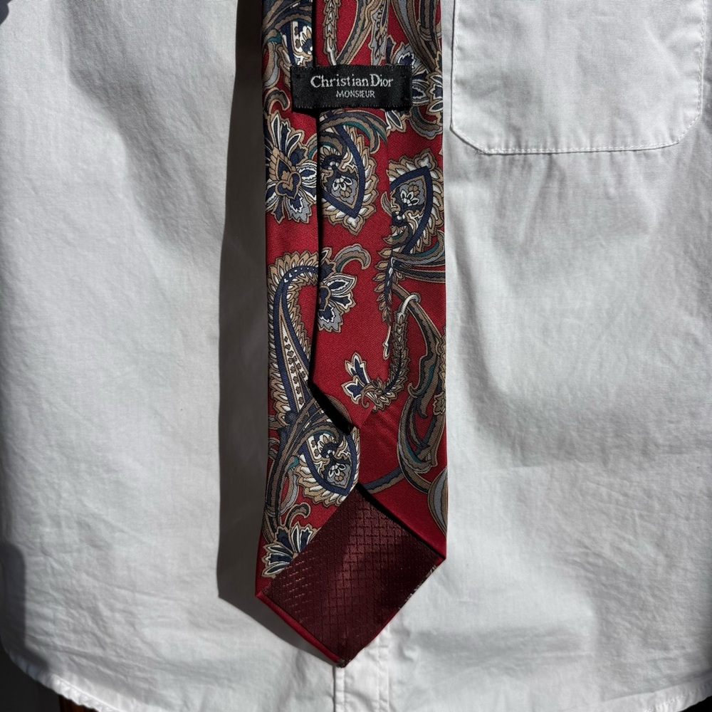 Vintage Christian Dior Monsieur Silk Tie Red Paisley Navy Gold 90s Designer
